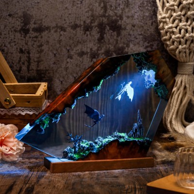 Handmade Dragon Couple Resin Wood Lamp Birthday Gift for Him Gifts for Couple Christmas Gift