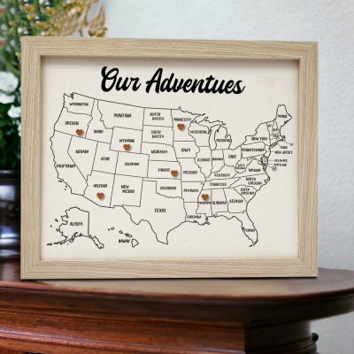 Personalized Push Pin USA Adventure Travel Map Keepsake Gifts for Soulmate Valentine's Day Gift Ideas Anniversary Gifts