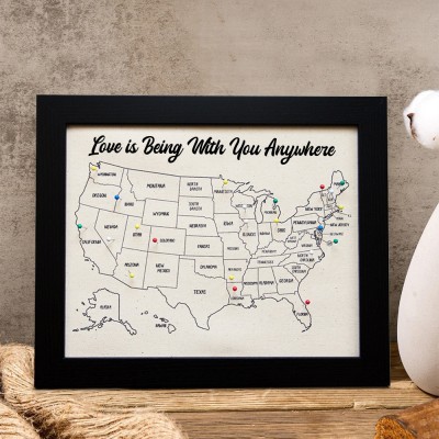 Personalized Adventure Travel Map Frame with Push Pins Unique Gifts for Couple Valentine's Day Gift Ideas for Soulmate