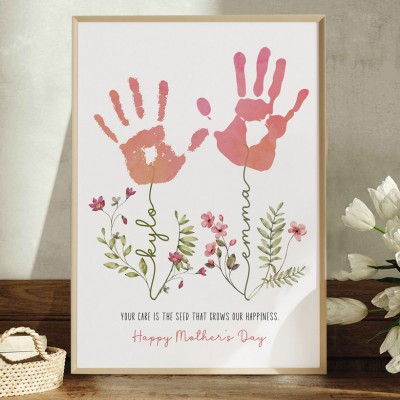 We Grow Because Of You Custom DIY Handprint Wooden Frame Sign Unique Mother's Day Gift Ideas