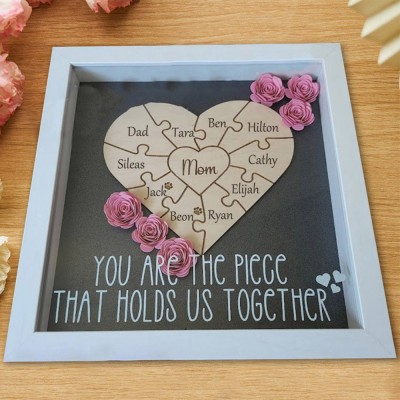 Custom Handmade Mom Heart Shape Puzzle Pieces Name Sign Gift For Mom Grandma Mother's Day Gift