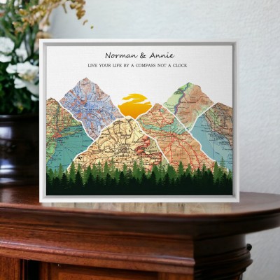 Personalized Couples Mountain Travel Map Wedding Anniversary Gifts for Wife Husband Love Gift Ideas for Couples