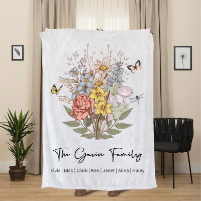 Personalized Grandma's Garden Blanket By Birth Flower Bouquet Keepsake Gifts For Mom Grandma Mother's Day Gift Ideas