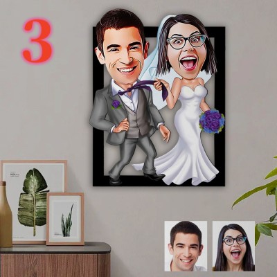 Custom Married Couple Cartoon Wooden Wall Art Anniversary Gift for WIfe Valentine's Day Gift for Her
