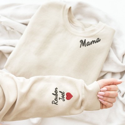 Custom Mama Embroidered Sweatshirt with Kids Names On Sleeve Mother's Day Gift Gifts for Mom