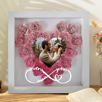 Personalized Heart Shaped Couple Photo Flower Shadow Box Keepsake Gifts Valentine's Day Gift Ideas for Her