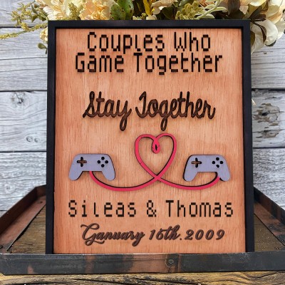 Personalized Couples Who Game Together Stay Together Wooden Frame Gifts for Couple Anniversary Gift Ideas Valentine's Day Gifts