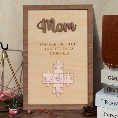Wooden Mom Puzzle Sign with Kids Names Personalized Gifts for Mom Mother's Day Gift Ideas
