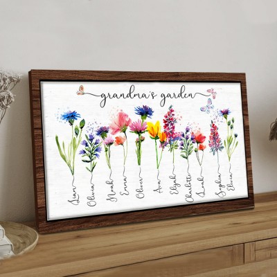 Personalized Birth Month Flower Grandmas Garden Wood Sign with Kids Name Mother's Day Gifts Idea