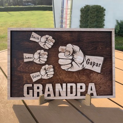 Personalized Fist Bump Sign Dad Wooden Plaque with Kids Names Father's Day Gift Ideas