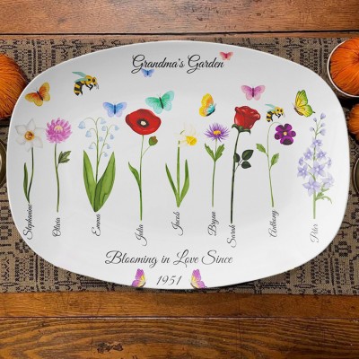 Mother's Day Gift Personalized Birth Month Flower Plate Gift for Grandma