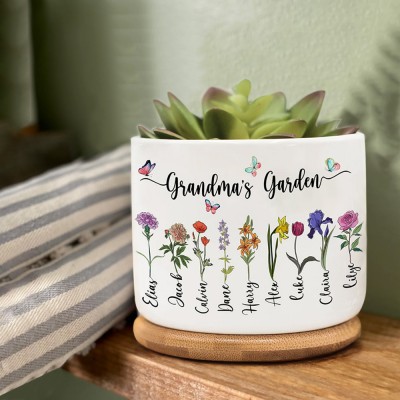 Personalized Grandma's Garden Birth Month Flower Outdoor Succulent Plant Pot Mother's Day Gift Ideas