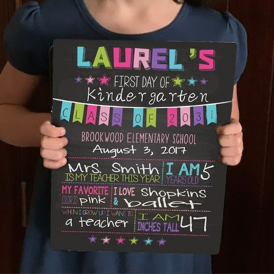 Personalized First Day of Kindergarten Sign Reusable Chalkboard