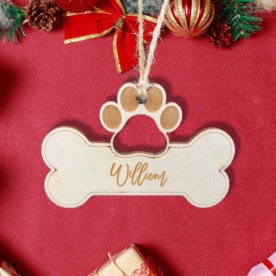 Personalized Dog Bone Paw Shape Christmas Ornament with Name