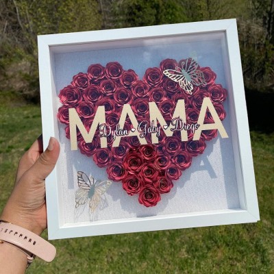 Personalized Heart Shaped Flower Shadow Box With Names Gifts for Mom Grandma Mother's Day Gift Ideas