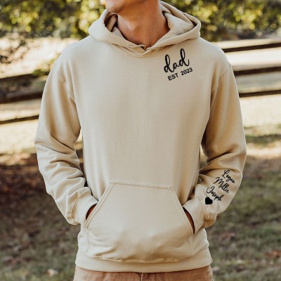 Custom Dad Est Embroidered Hoodie Sweatshirt with Kids Names Unique Gifts for Dad Christmas Gift Ideas
