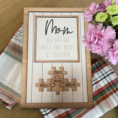Handmade Mom Wood Puzzle Name Sign Personalized Gift For Mom Grandma Mother's Day Gift