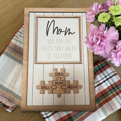 Handmade Mom Wood Puzzle Name Sign Personalized Gift For Mom Grandma Mother's Day Gift