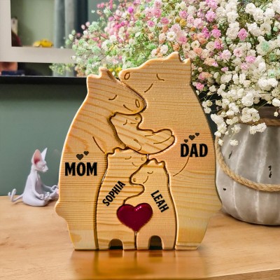 Custom Bear Family Engraved Name Wooden Puzzle Family Heartful Gifts Mother's Day Gift Ideas