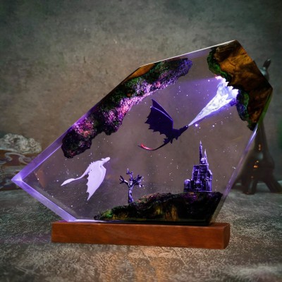 Handmade Dragon Couple Resin Wood Lamp Birthday Gift for Him Gifts for Couple Christmas Gift