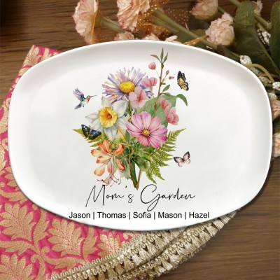 Personalized Birth Flower Bouquet Grandma's Garden Platter With Grandkids Names Gift For Mom Grandma Mother's Day Gift