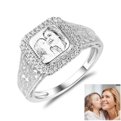 S925 Sterling Silver Personalized Engraved Photo Ring