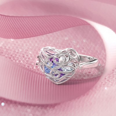 S925 Sterling Silver Personalized Encased in Love Caged Infinity Band Hearts Ring with 1-6 Birthstones