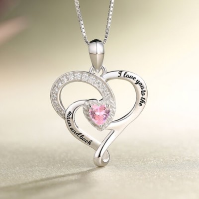 I Love You To The Moon And Back S925 Silver Birthstone Necklace