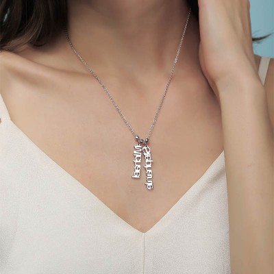 Silver Personalized Vertical Name Necklace With 1-4 Name Pendants