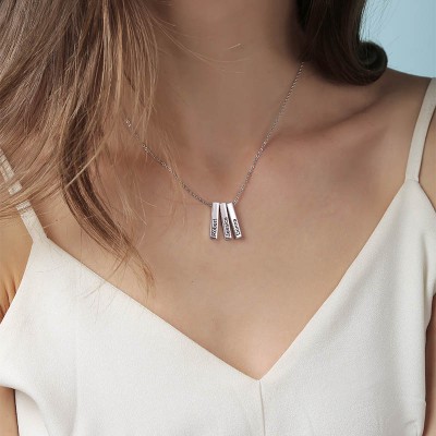 Silver Personalized Engravable Vertical 3d Bar Necklace with 1-3 Engraved Bars