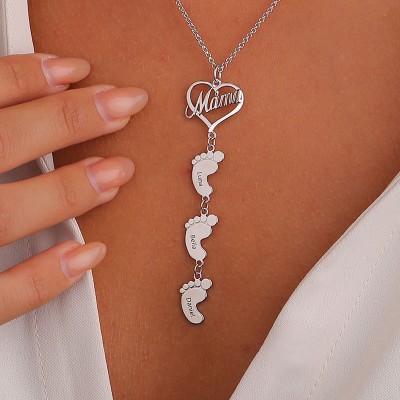 Personalized Mom Necklace With Baby Feet 1-10 Pendants