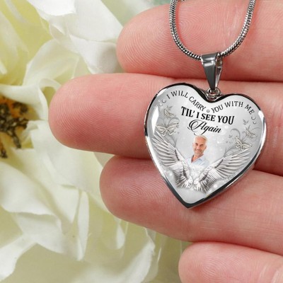 I Will Carry You with Me Custom Heart Memorial Photo Necklace