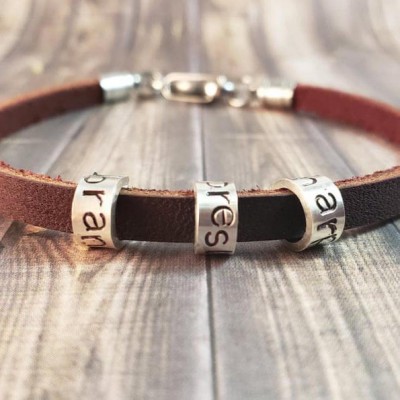 Men's Leather Bead Bracelet With 1-10 Beads