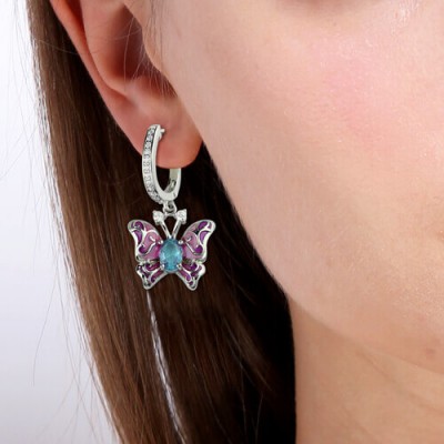 Butterfly Earring With Birthstones Platinum Plated