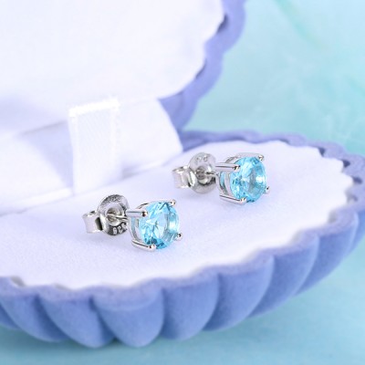 Personalized Round Birthstone Stud Earrings for Her