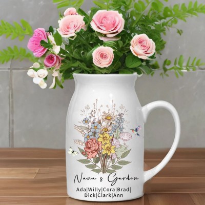 Custom Mimi's Garden Bouquet Vase With Kids Names Gift Ideas For Mom Grandma Mother's Day Gift