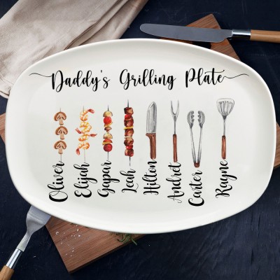 Custom Daddy's Grilling Plate with Kids Name BBQ Platter Gift for Father's Day