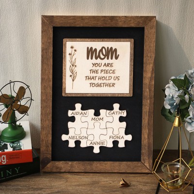Personalized Family Wooden Puzzle Pieces Name Sign Family Gift For Mom Grandma Mother's Day Gift