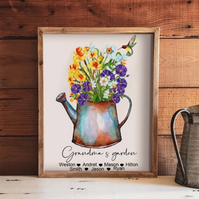 Custom Family Birth Month Flowers Bouquet Print with Kids Names Gifts for Grandma Mom Keepsake Gifts Christmas Gifts