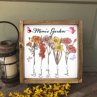 Custom Grandma's Garden Birth Flower Frame Personalized Name Sign Unique Gift For Grandma Mom Mother's Day Gift