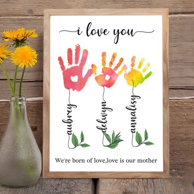 Personalized Mothers Day Flower Handprint Frame Sign Unique Gifts for Mom Grandma