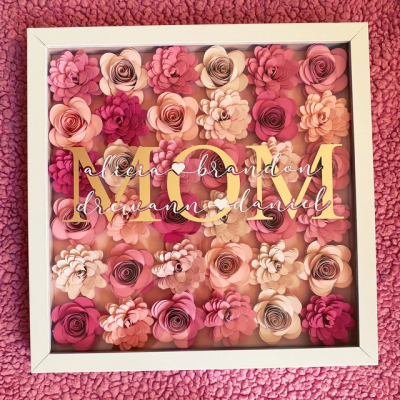 Personalized Paper Flower Shadow Box with Kids Names Gift for Mom