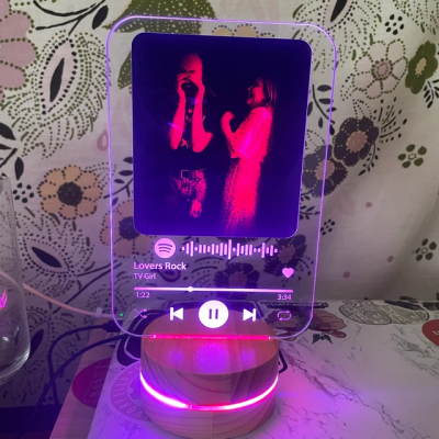 Personalized Photo Acrylic Music Plaque With Wooden LED Stand Valentine's Day Anniversary Gift for Her
