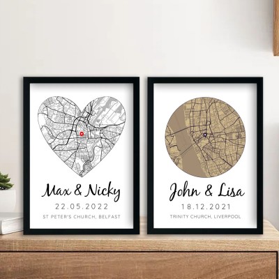 Personalized Minimalist OS Map Location Print Wedding Anniversary Gift for Wife Couples Love Gift