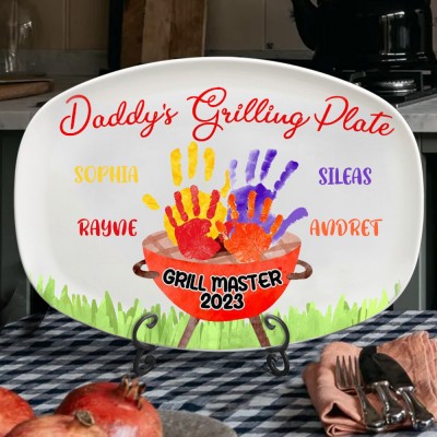 Handprint Custom Daddy's Grilling Plate Gift For Father's Day