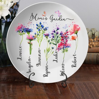 Custom Grandma's Garden Birth Flower Platter With Grandkids Names Unique Gift for Grandma Mom 