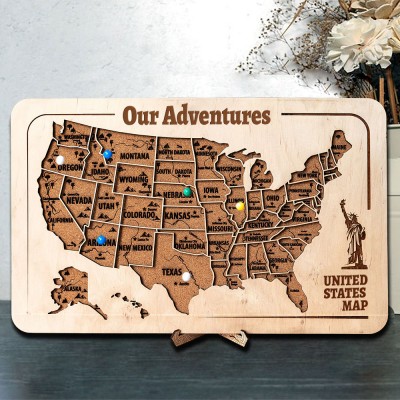 Personalized Our Adventure Push Pin Wooden Travel Map Board Gift Ideas for Boyfriend Husband Valentine's Day Gifts for Her