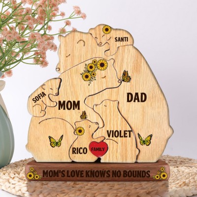 Custom Bear Family Wooden Names Puzzle Beautuful Decoration Anniversary Gifts Mother's Day Gift
