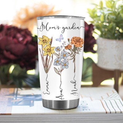 Custom Grandma's Garden Birth Flower Tumbler with Grandkids Names Gift For Mom Grandma Mother's Day Gift Ideas