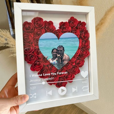 Personalized Heart Shaped Spotify Flower Shadow Box Love Gift for Couples Valentine's Day Gift